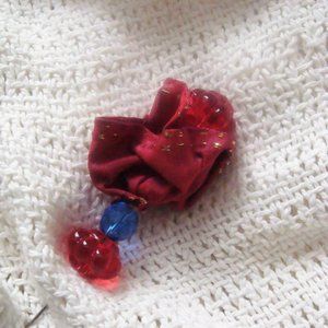 Handmade Hat/Shawl Pin Red Ribbon Bead